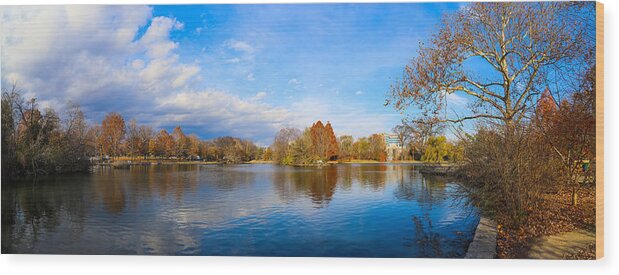 Water Wood Print featuring the photograph Blue Sky and Clouds Over the Lake at Centennial Park by Marcus Jones