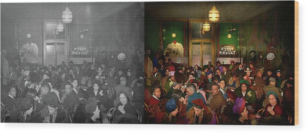 Chicago Wood Print featuring the photograph City - Chicago, IL - The original Tony's Tavern 1941 - Side by Side by Mike Savad