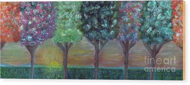 Trees Wood Print featuring the photograph Colorful Trees and Sunset by Carol Eliassen