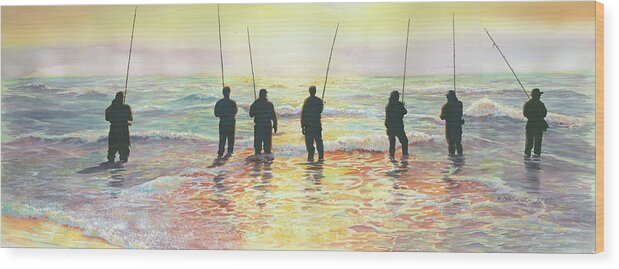 Surf Casting Wood Print featuring the painting Fishing Line by Marguerite Chadwick-Juner