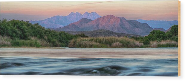 Salt River. Four Peaks Wood Print featuring the photograph Salt River Four Peaks Pano by Dave Dilli