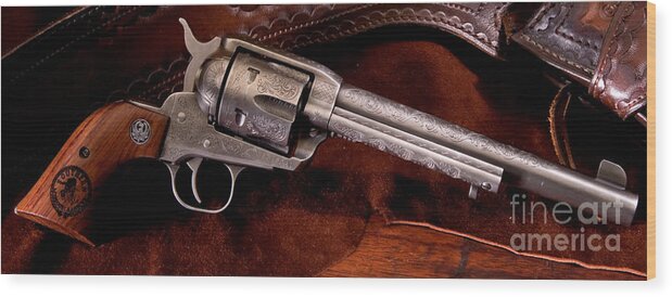 Single Wood Print featuring the photograph Single Action Revolver by Action