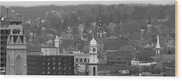 Dubuque Wood Print featuring the photograph Steeples of Dubuque Black and White by Jane Melgaard