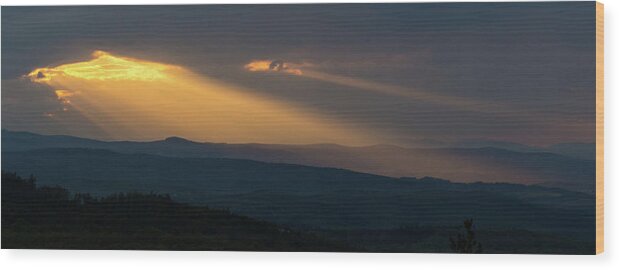Sun Wood Print featuring the photograph Sun rays through cloudy sky by Viktor Wallon-Hars