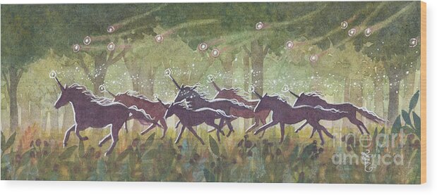 Unicorns Wood Print featuring the painting The Gallop by Sara Burrier