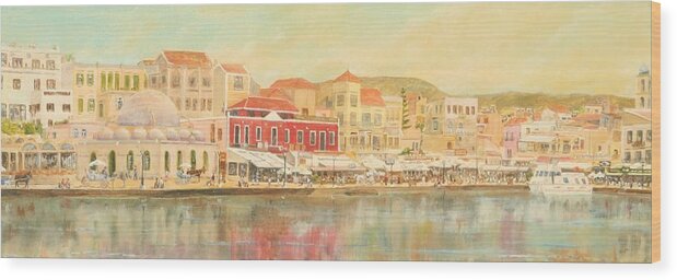 Chania Wood Print featuring the painting Chania harbour with the Mosque by David Capon