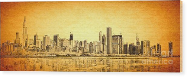 Chicago Panorama Wood Print featuring the photograph Chicago Sunrise by Dejan Jovanovic