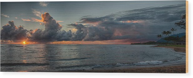Hawaii Wood Print featuring the photograph Hauula Sunrise Panorama by Dan McManus