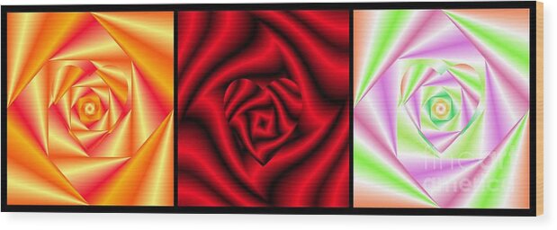 Love In Disguise Heart Of A Rose Triptych Wood Print featuring the digital art Love in Disguise Heart of a Rose Triptych by Rose Santuci-Sofranko