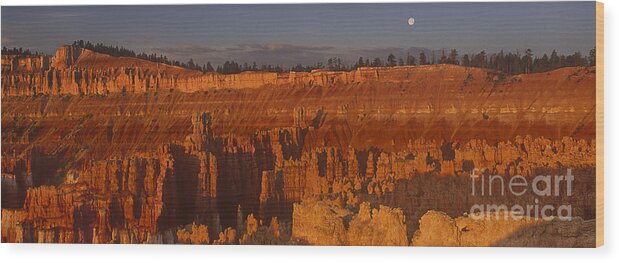 Dave Welling Wood Print featuring the photograph Panorama Moonrise Sunset Point Bryce Canyon National Park Utah by Dave Welling