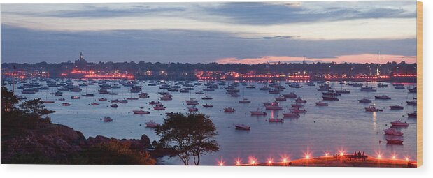 Marblehead Harbor Wood Print featuring the photograph Panoramic of the Marblehead Illumination by Jeff Folger