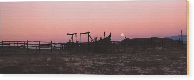 Corrals Wood Print featuring the photograph Pink sunset over corral by Cathy Anderson