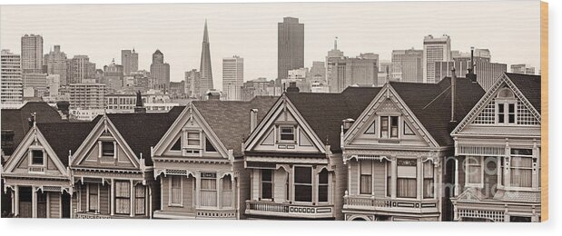 San Francisco Wood Print featuring the photograph Postcard Row BW by Jerry Fornarotto