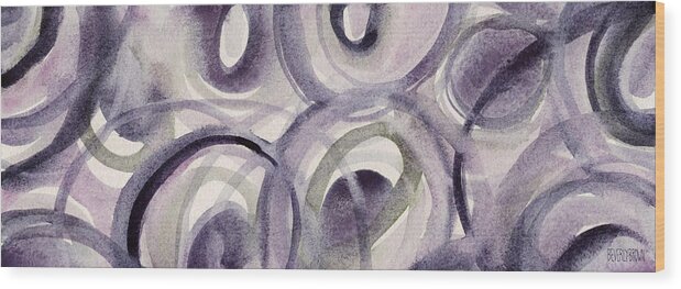 Purple Wood Print featuring the painting Purple and Green Circles Abstract Panoramic Painting by Beverly Brown Prints