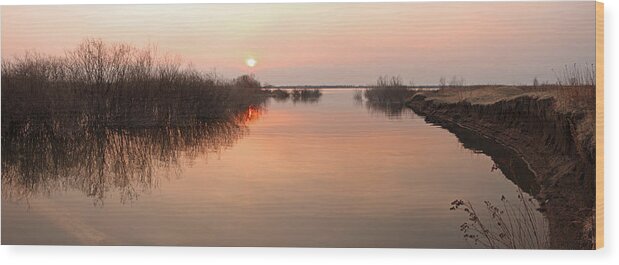 Area Wood Print featuring the digital art Sunset river panorama by Vitaliy Gladkiy