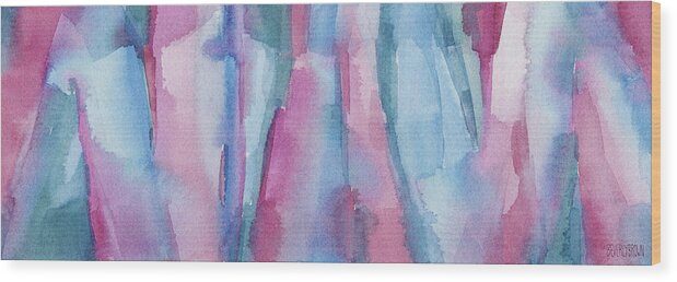 Abstract Wood Print featuring the painting Teal Magenta and Turquoise Abstract Panoramic Painting by Beverly Brown Prints