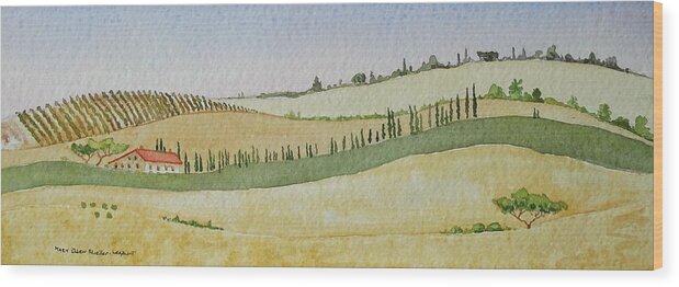 Italy Wood Print featuring the painting Tuscan Hillside Four by Mary Ellen Mueller Legault