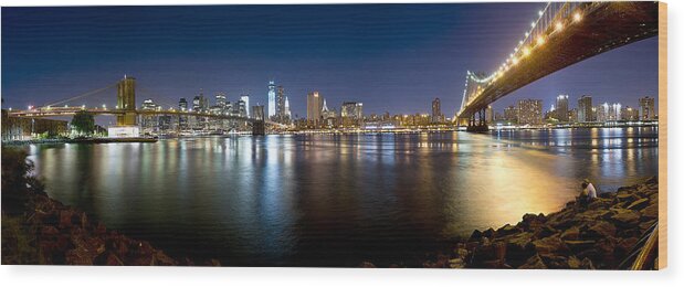 Nyc Photographs Wood Print featuring the photograph Two Bridges by Shane Psaltis