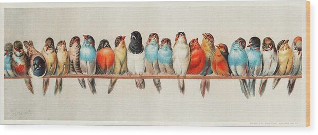 Wooden Wood Print featuring the painting A Perch of Birds, 1880 by Vincent Monozlay