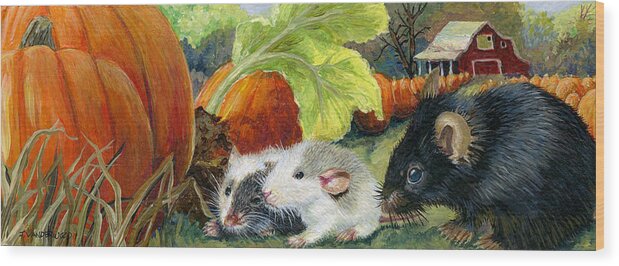 Mice Wood Print featuring the painting Baby's First Autumn by Jacquelin L Vanderwood Westerman