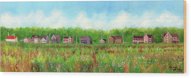 Landscape Wood Print featuring the painting Belford's NJ Skyline by Leonardo Ruggieri