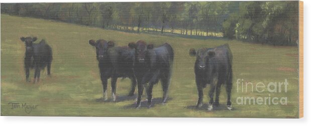 Black Angus Cow Painting Wood Print featuring the painting Black Angus Buddies by Terri Meyer