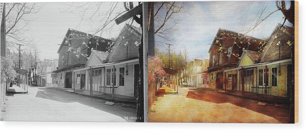 Residential Wood Print featuring the photograph City - California - The town of Downieville 1933- Side by Side by Mike Savad