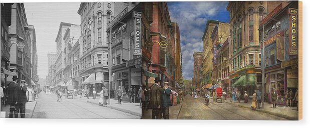 Burrows Block Wood Print featuring the photograph City - Providence RI - Living in the city 1906 - Side by Side by Mike Savad