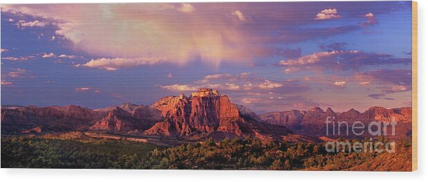 North America Wood Print featuring the photograph Panorama West Temple at Sunset Zion Natonal Park by Dave Welling