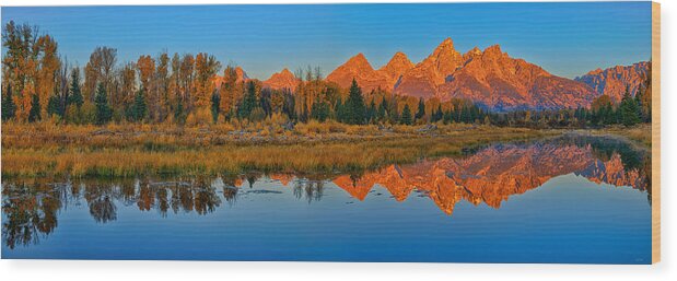 Schwabacher Landing Wood Print featuring the photograph Panoramic Dawn at Schwabacher Landing by Greg Norrell