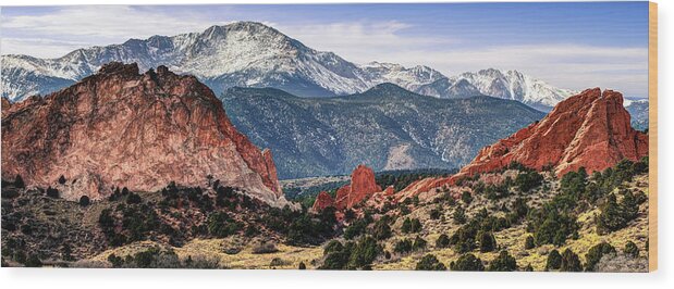 America Wood Print featuring the photograph Pikes Peak Mountain Panorama - Colorado Springs by Gregory Ballos