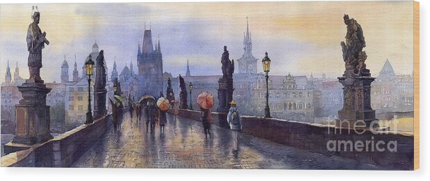 Cityscape Wood Print featuring the painting Prague Charles Bridge by Yuriy Shevchuk