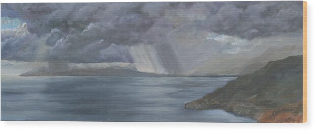 Seascape Wood Print featuring the painting Storm over Rethymno, Crete by David Capon