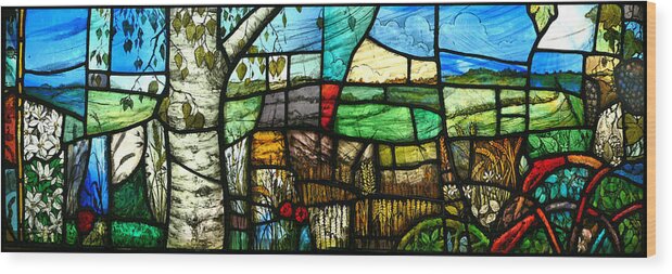 Stained Glass Wood Print featuring the glass art Wiltshire landscape by Andrew Taylor