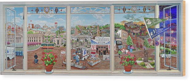  Wood Print featuring the painting Brooklyn Picture Window by Bonnie Siracusa