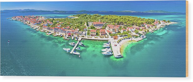 Krapanj Wood Print featuring the photograph Colorful archipelago of Krapanj island aerial panoramic view by Brch Photography