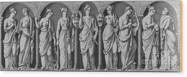 Engraving Wood Print featuring the photograph Engraving Entitled The Nine Muses by Bettmann
