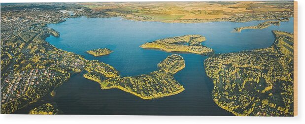 Landscapeaerial Wood Print featuring the photograph Lyepyel, Lepel Lake, Beloozerny by Ryhor Bruyeu