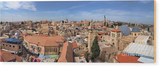 Panorama Wood Print featuring the photograph The Old City Of Jerusalem by Mark Williamson/science Photo Library