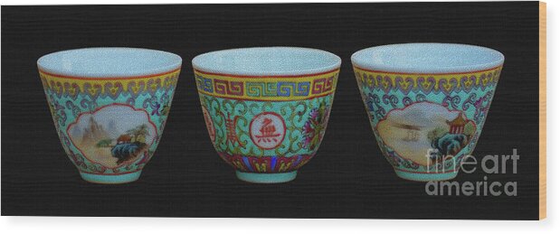 Vintage Wood Print featuring the photograph Chinese Bowls by Yvonne Johnstone