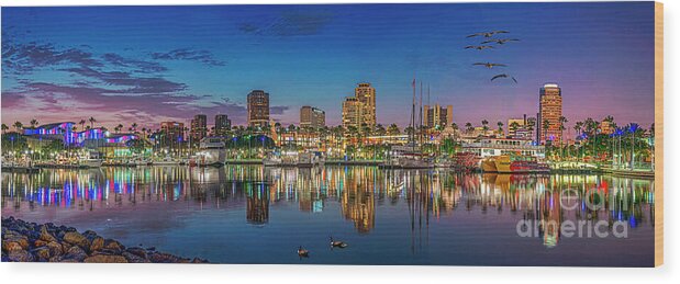 Long Beach Wood Print featuring the photograph Harbor Magic Hour Cityscape Vista by David Zanzinger