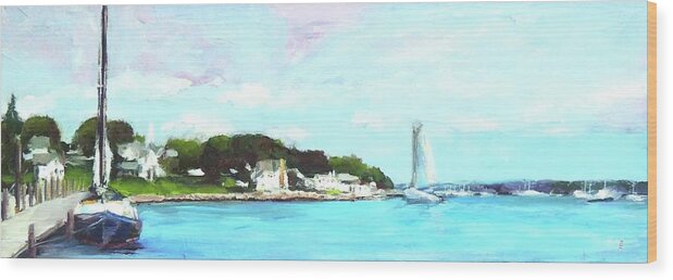Mystic Ct Wood Print featuring the painting Mystic Connecticut, Mystic River by Patty Kay Hall