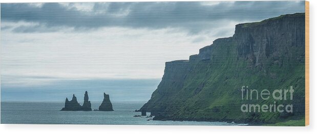 Iceland Wood Print featuring the photograph Reynisdrangar rocks, Iceland by Delphimages Photo Creations