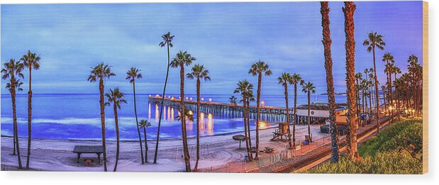San Clemente Wood Print featuring the photograph San Clemente Pier Panorama, Sunrise, California by Don Schimmel