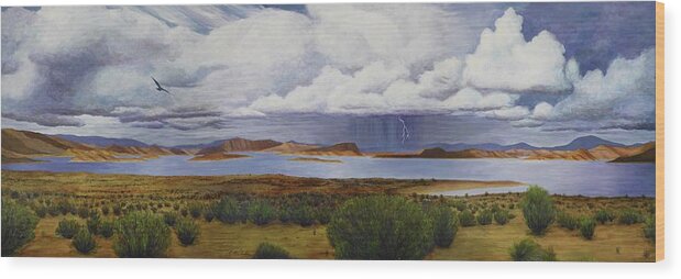 Kim Mcclinton Wood Print featuring the painting Storm at Lake Powell- panorama by Kim McClinton