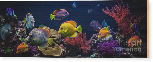 Tropical Wood Print featuring the digital art Tropical Fish III by Jay Schankman
