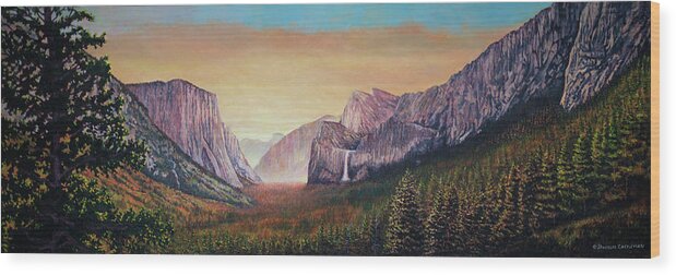 Mountains Wood Print featuring the painting Yosemite Valley Morning by Douglas Castleman