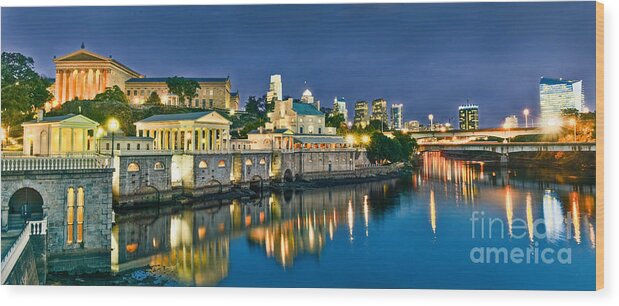 Art Museum Wood Print featuring the photograph Philly Art Museum Night by Stacey Granger