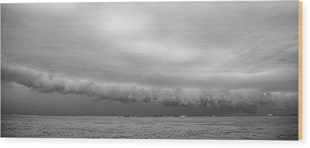 Storm Wood Print featuring the photograph Cactus Roll Cloud BW by Scott Cordell