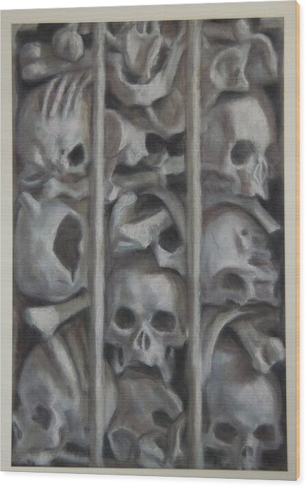 Skull - Vanitas - Memento Mori - Ossuary - Pastel Wood Print featuring the drawing Ossuary by Paez Antonio